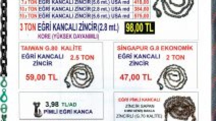 Eğri Kancalı Amerikan Zincirleri ve Eğri Kanca Fiyat Listesi 2011 Mayıs